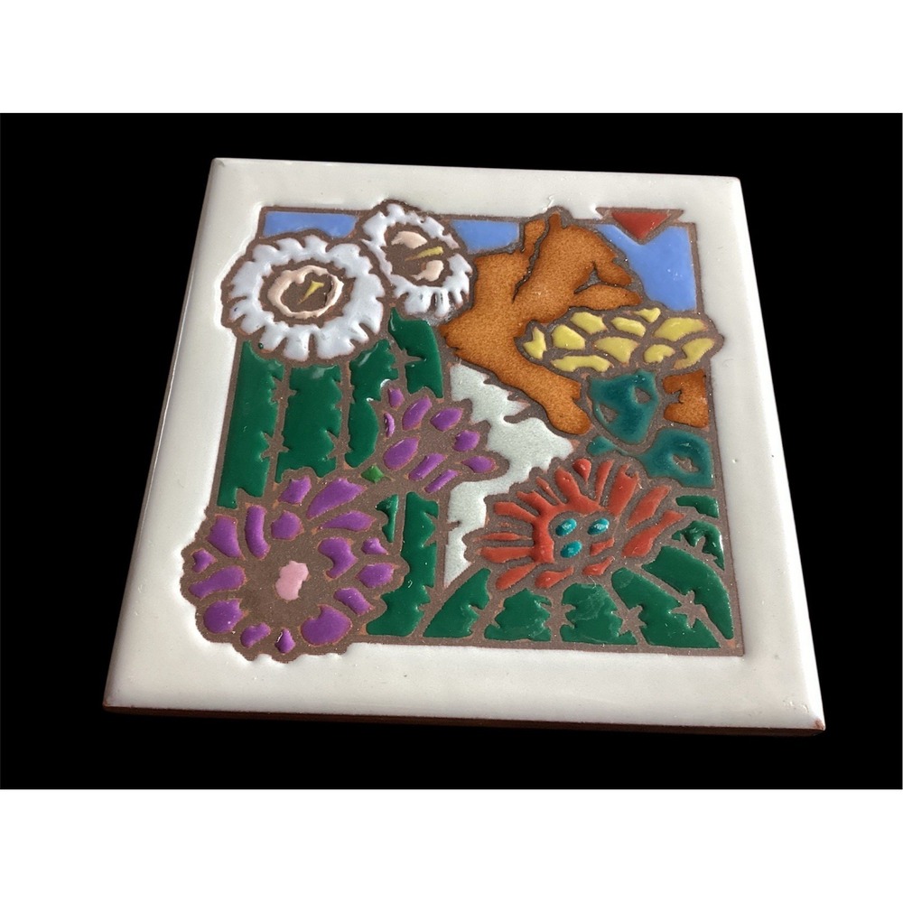 Masterworks Handcrafted Art Tiles Southwestern Floral Trivet Coaster 4x4